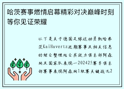 哈茨赛事燃情启幕精彩对决巅峰时刻等你见证荣耀
